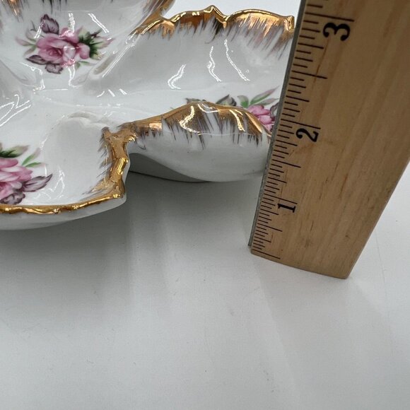 Lefton Leaf Shaped Candy Dish with Hand Painted Roses and Gilt Edge - Picture 9 of 12